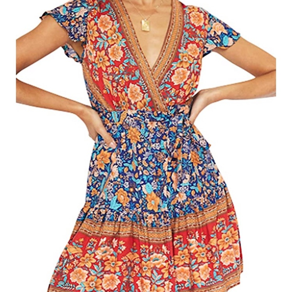 V Neck Bohemian Floral Dress
